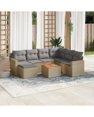 Salon de jardin avec coussins 8 pcs beige résine tressée | Mobilier & Déco