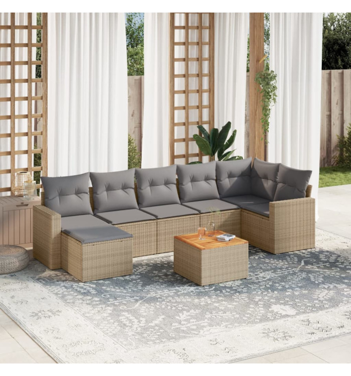 Salon de jardin avec coussins 8 pcs beige résine tressée | Mobilier & Déco