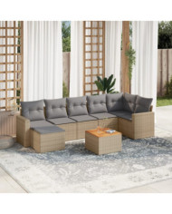 Salon de jardin avec coussins 8 pcs beige résine tressée | Mobilier & Déco