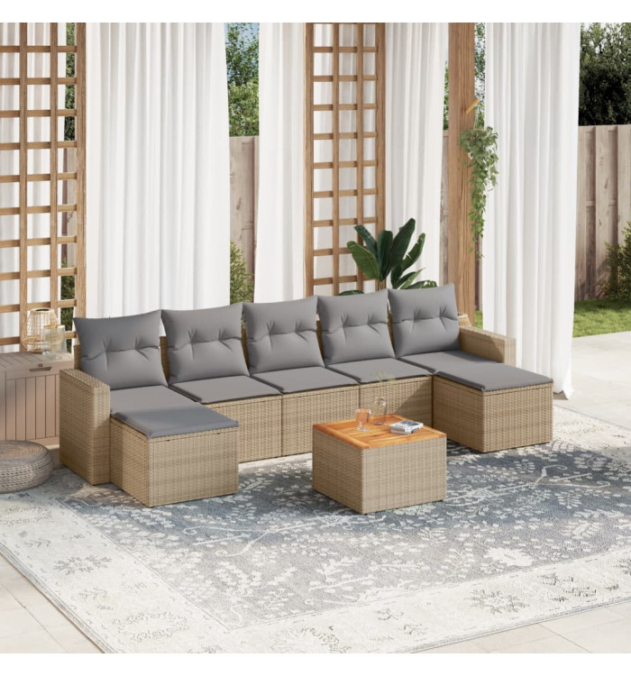 Salon de jardin avec coussins 8 pcs beige résine tressée | Mobilier & Déco