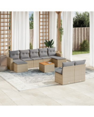 Salon de jardin avec coussins 10 pcs beige résine tressée | Mobilier & Déco