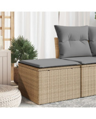 Tabouret de jardin avec coussin beige 55x55x37cm résine tressée | Mobilier & Déco