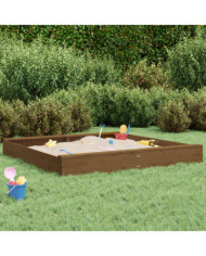 Bac à sable avec sièges marron miel carré bois de pin massif | Mobilier & Déco