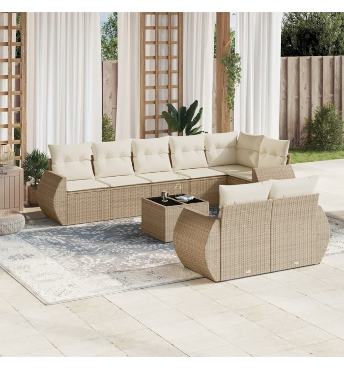 Salon de jardin avec coussins 9 pcs beige résine tressée | Mobilier & Déco