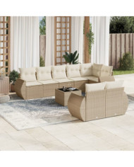 Salon de jardin avec coussins 9 pcs beige résine tressée | Mobilier & Déco
