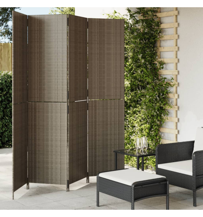 Cloison de séparation 4 panneaux gris résine tressée | Mobilier & Déco