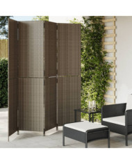 Cloison de séparation 4 panneaux gris résine tressée | Mobilier & Déco