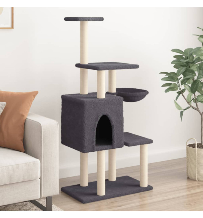 Arbre à chat avec griffoirs en sisal Gris foncé 131 cm | Mobilier & Déco