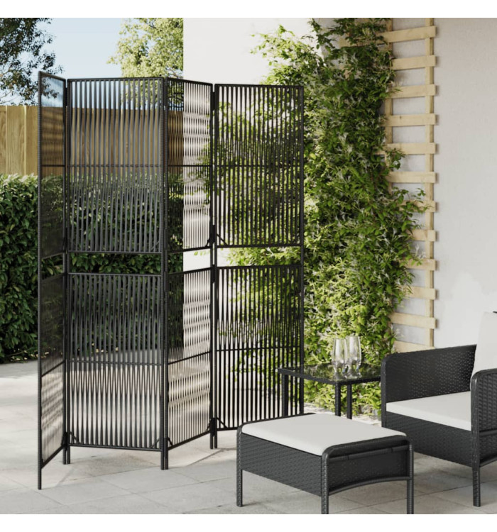 Cloison de séparation 4 panneaux noir résine tressée | Mobilier & Déco