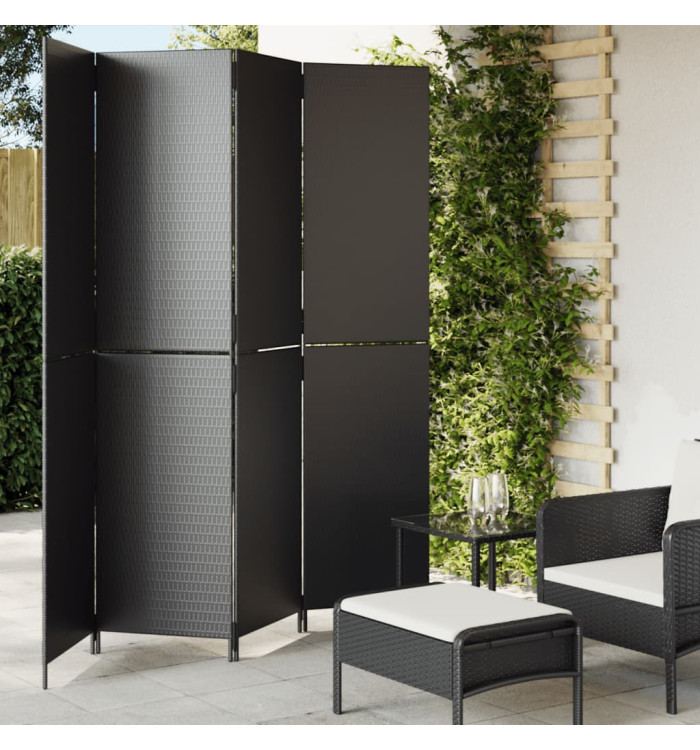Cloison de séparation 4 panneaux noir résine tressée | Mobilier & Déco