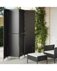 Cloison de séparation 4 panneaux noir résine tressée | Mobilier & Déco