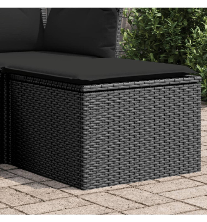 Tabouret de jardin avec coussin noir 55x55x37 cm résine tressée | Mobilier & Déco