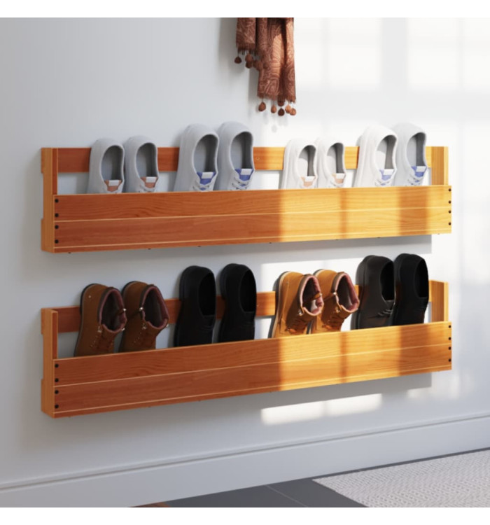 Étagères à chaussures murales 2 pcs cire marron 110x8,5x23,5 cm | Mobilier & Déco