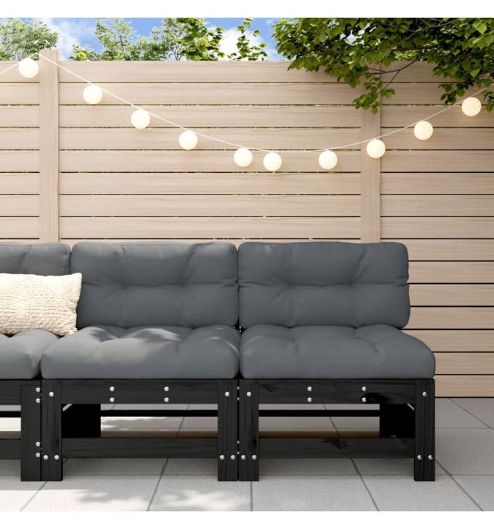 Canapés centraux de jardin 2 pcs noir bois de pin massif | Mobilier & Déco