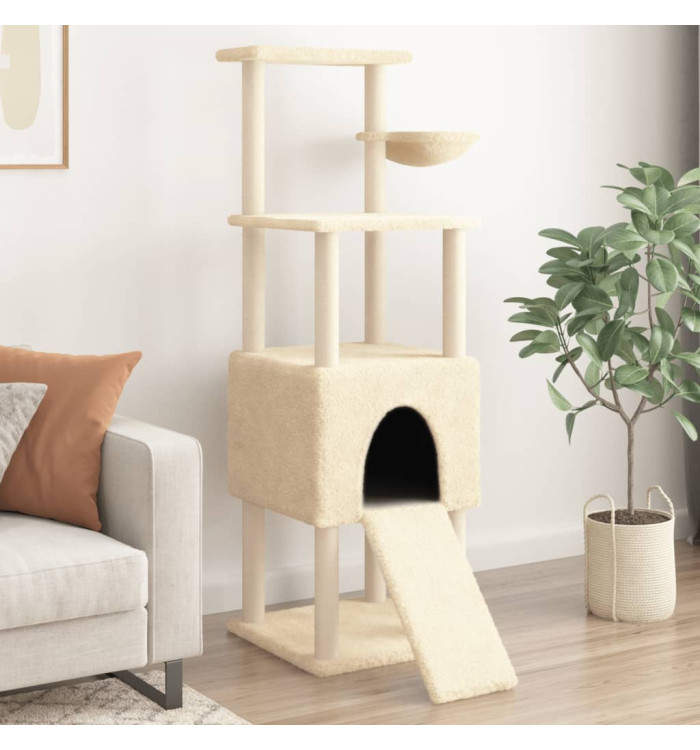 Arbre à chat avec griffoirs en sisal Crème 153 cm | Mobilier & Déco