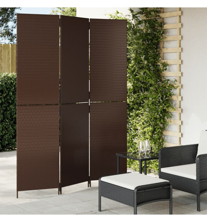 Cloison de séparation 3 panneaux marron résine tressée | Mobilier & Déco