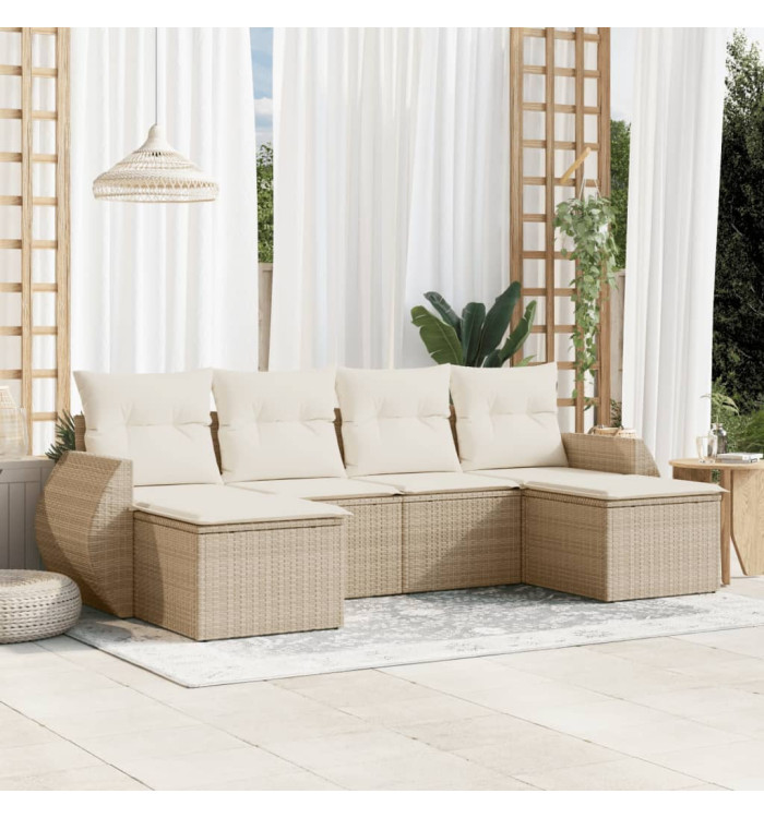 Salon de jardin avec coussins 6 pcs beige résine tressée | Mobilier & Déco