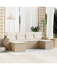 Salon de jardin avec coussins 6 pcs beige résine tressée | Mobilier & Déco