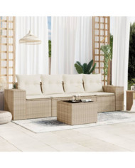 Salon de jardin avec coussins 5 pcs beige résine tressée | Mobilier & Déco