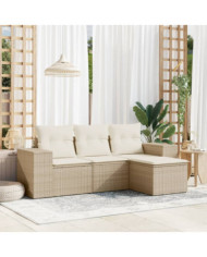 Salon de jardin avec coussins 4 pcs beige résine tressée | Mobilier & Déco