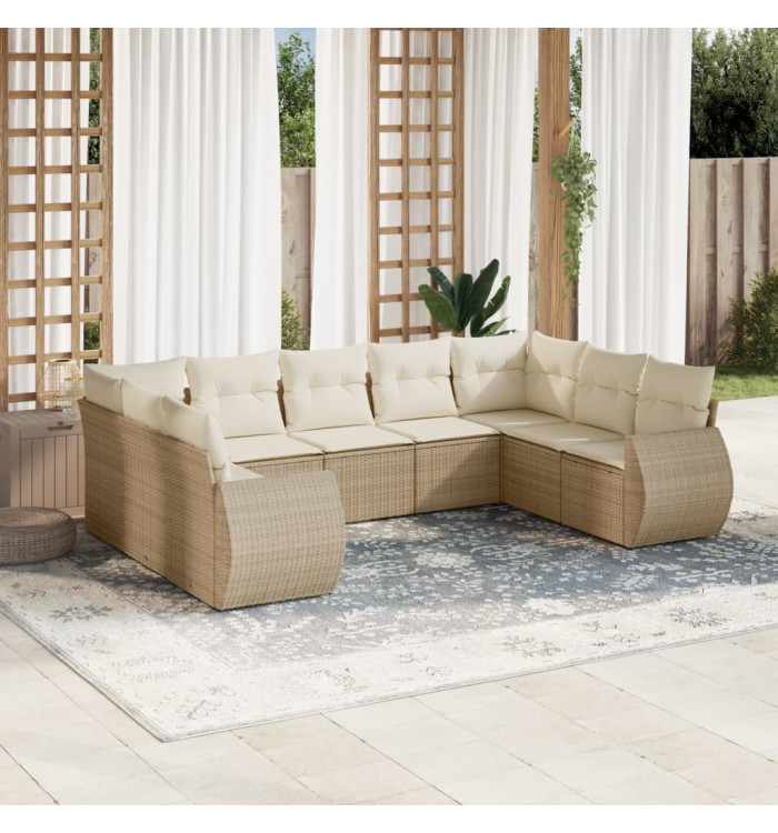Salon de jardin avec coussins 9 pcs beige résine tressée | Mobilier & Déco