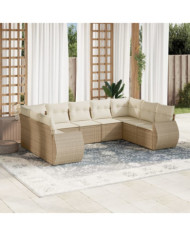 Salon de jardin avec coussins 9 pcs beige résine tressée | Mobilier & Déco