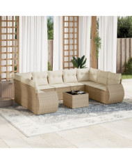 Salon de jardin avec coussins 10 pcs beige résine tressée | Mobilier & Déco