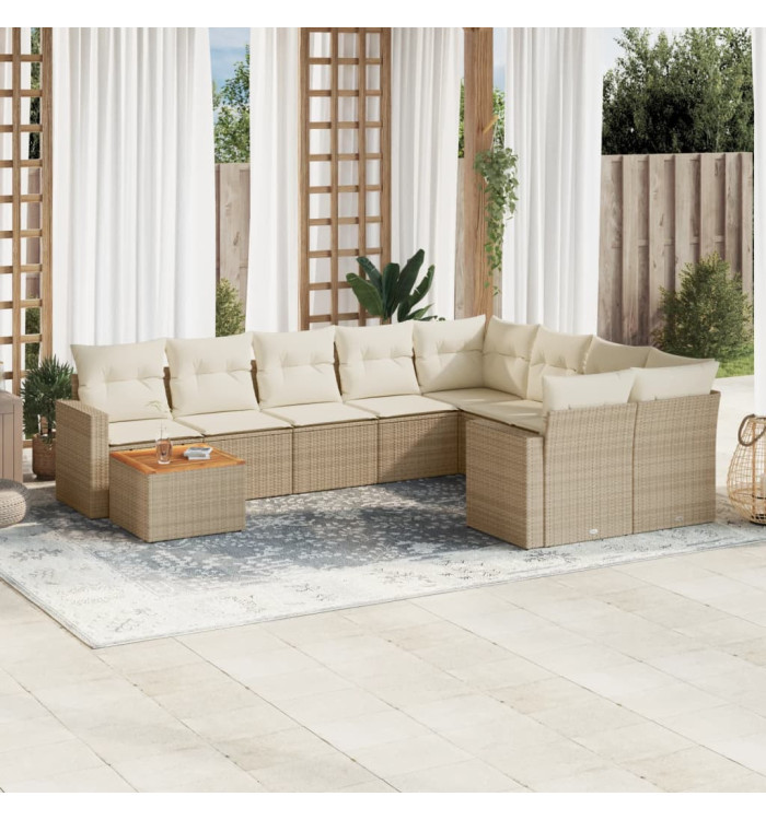Salon de jardin avec coussins 10 pcs beige résine tressée | Mobilier & Déco