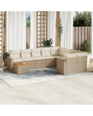 Salon de jardin avec coussins 10 pcs beige résine tressée | Mobilier & Déco