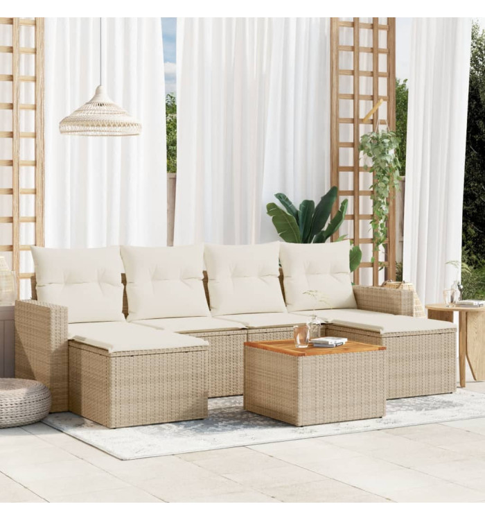 Salon de jardin avec coussins 7 pcs beige résine tressée | Mobilier & Déco