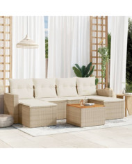 Salon de jardin avec coussins 7 pcs beige résine tressée | Mobilier & Déco