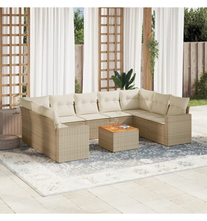 Salon de jardin avec coussins 10 pcs beige résine tressée | Mobilier & Déco