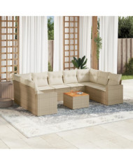 Salon de jardin avec coussins 10 pcs beige résine tressée | Mobilier & Déco