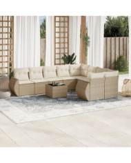 Salon de jardin avec coussins 10 pcs beige résine tressée | Mobilier & Déco