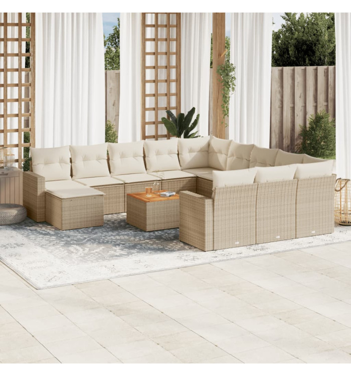 Salon de jardin avec coussins 13 pcs beige résine tressée | Mobilier & Déco