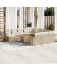 Salon de jardin avec coussins 13 pcs beige résine tressée | Mobilier & Déco