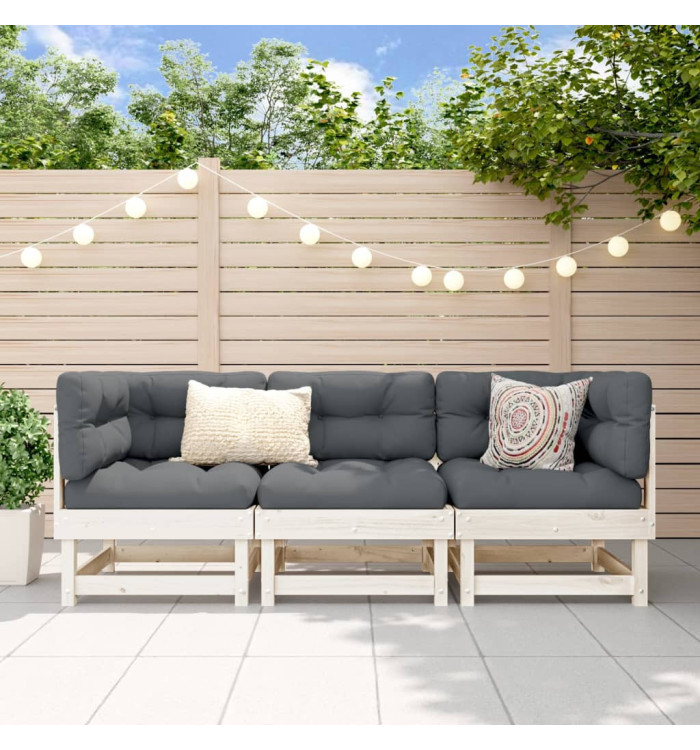 Salon de jardin 3 pcs blanc bois massif de pin | Mobilier & Déco