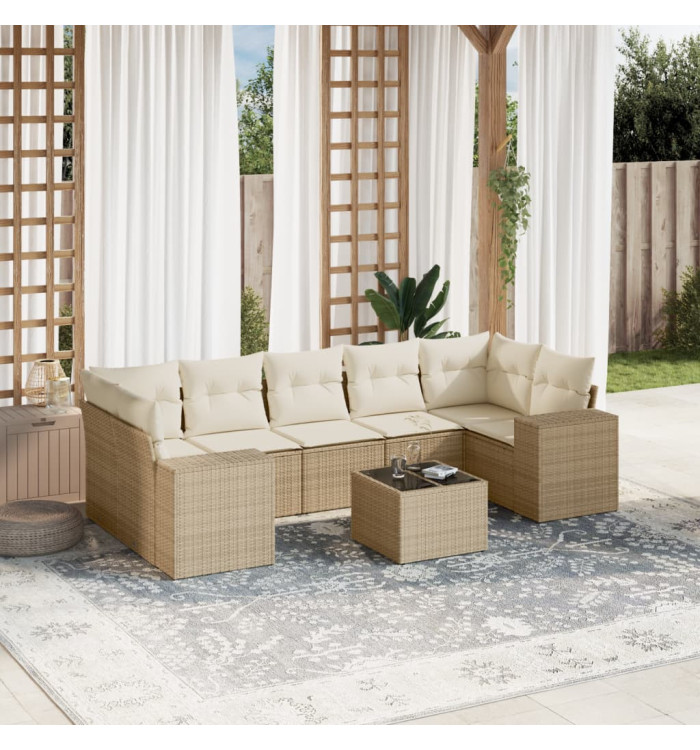 Salon de jardin avec coussins 8 pcs beige résine tressée | Mobilier & Déco