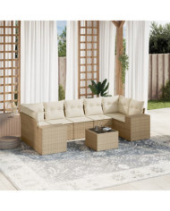 Salon de jardin avec coussins 8 pcs beige résine tressée | Mobilier & Déco