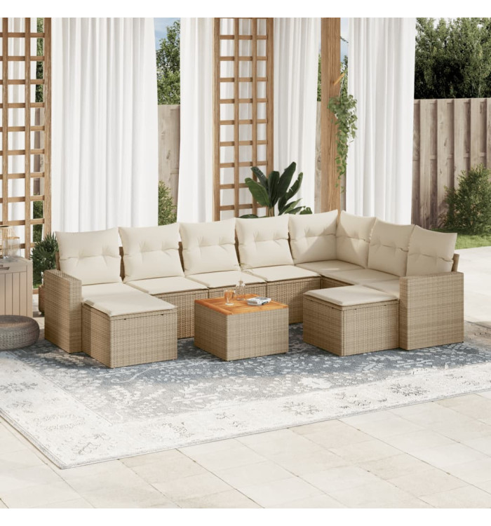 Salon de jardin avec coussins 10 pcs beige résine tressée | Mobilier & Déco