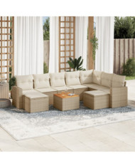 Salon de jardin avec coussins 10 pcs beige résine tressée | Mobilier & Déco