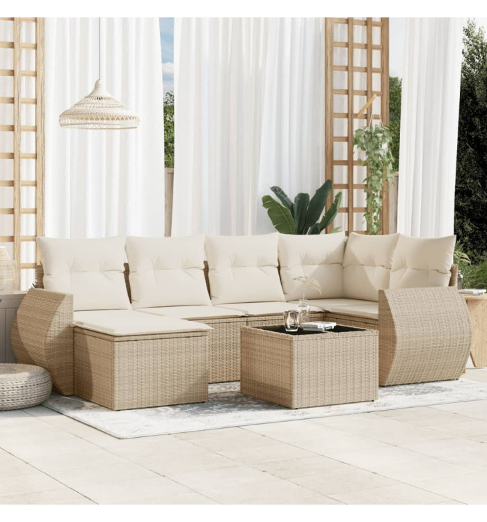 Salon de jardin avec coussins 7 pcs beige résine tressée | Mobilier & Déco