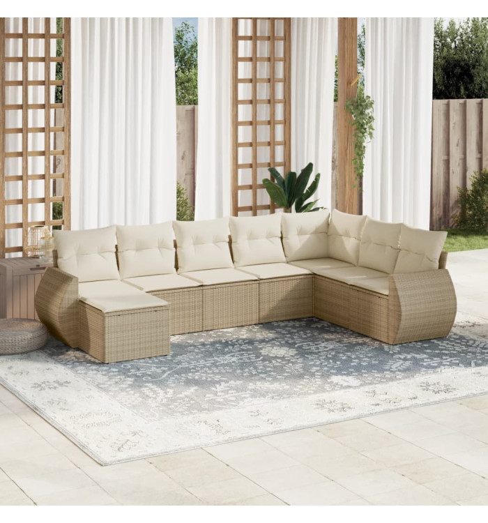 Salon de jardin avec coussins 8 pcs beige résine tressée | Mobilier & Déco