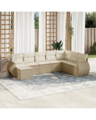 Salon de jardin avec coussins 8 pcs beige résine tressée | Mobilier & Déco