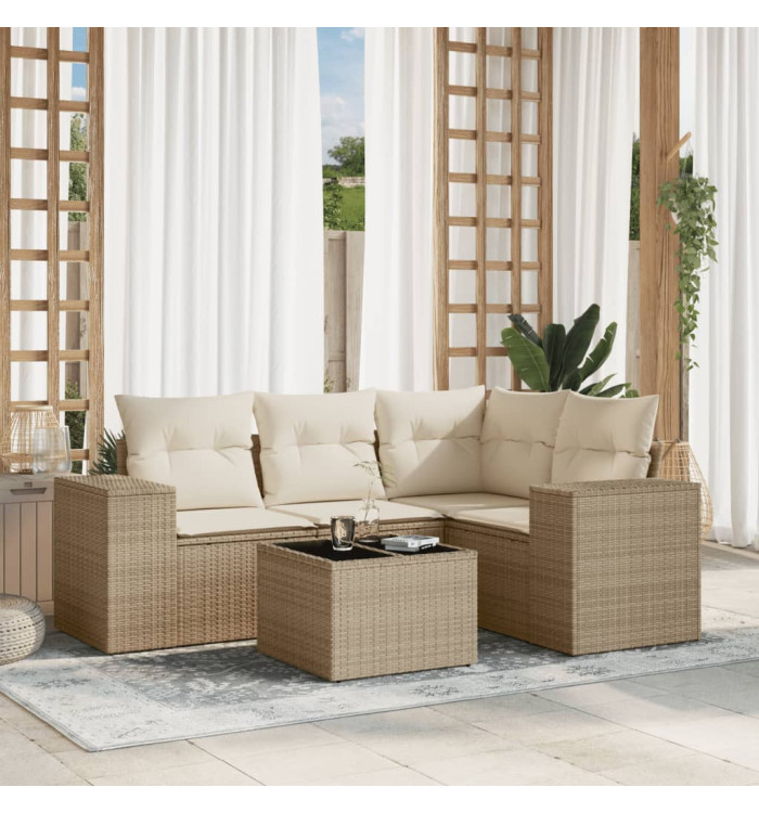 Salon de jardin avec coussins 5 pcs beige résine tressée | Mobilier & Déco