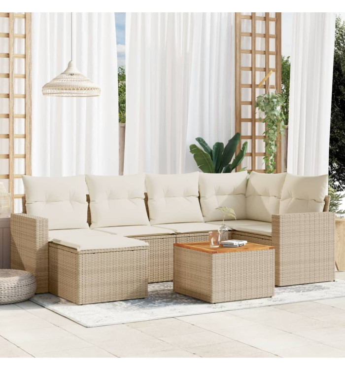 Salon de jardin avec coussins 7 pcs beige résine tressée | Mobilier & Déco