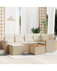 Salon de jardin avec coussins 7 pcs beige résine tressée | Mobilier & Déco