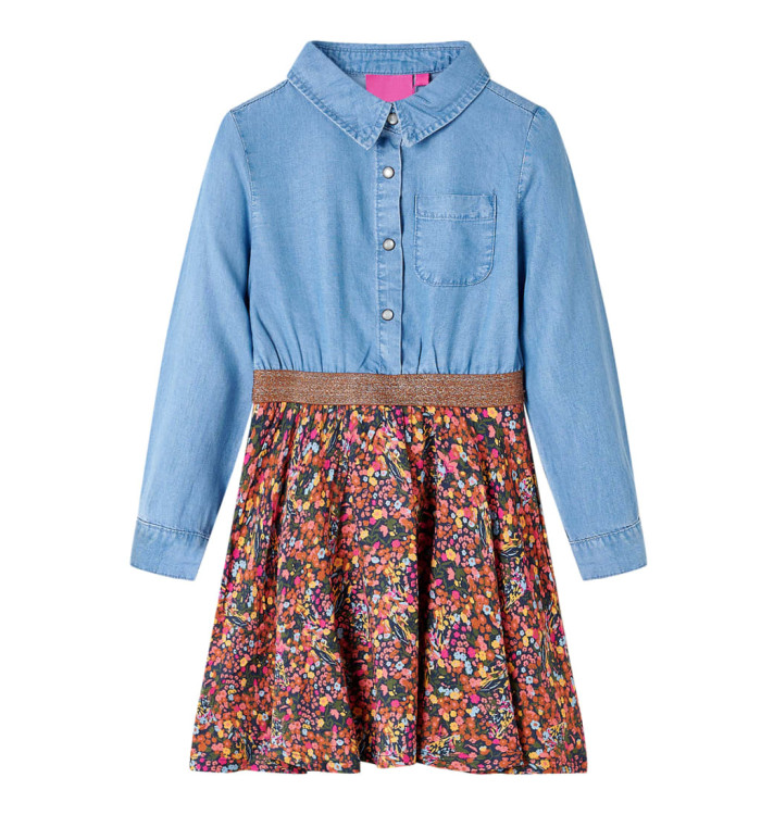 Robe pour enfants à manches longues bleu marine et bleu denim 140 | Mobilier & Déco
