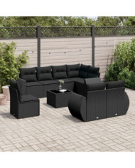 Salon de jardin 9 pcs avec coussins noir résine tressée | Mobilier & Déco