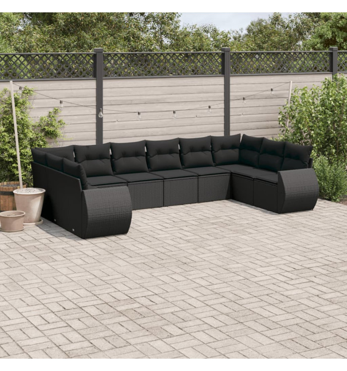 Salon de jardin 10 pcs avec coussins noir résine tressée | Mobilier & Déco